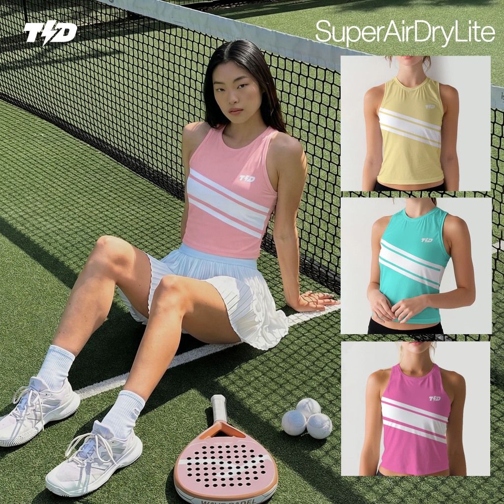 TDACTIVE Crop Tank Running Padel Gym Superairdrylite "3lines" พีช LSE27 สีเหลือง LSE21 Tosca LSE81 R