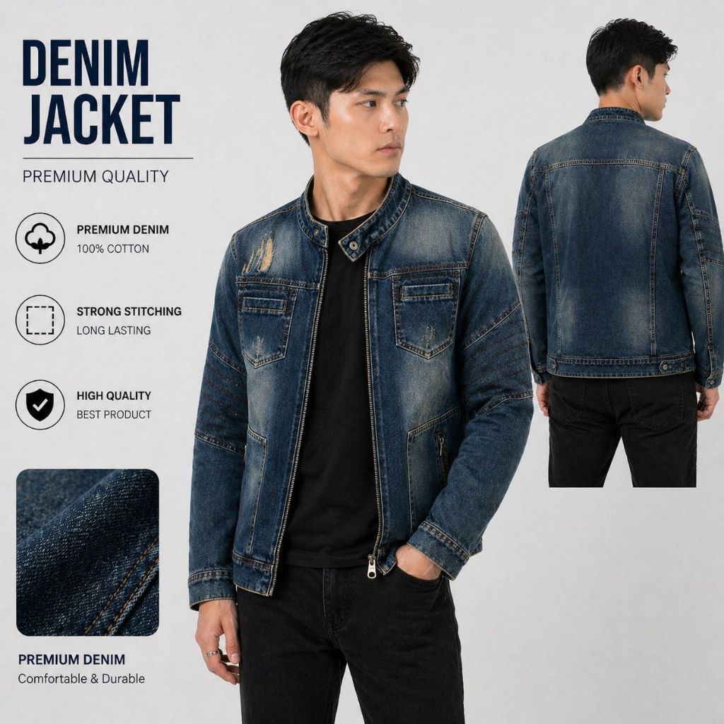 MM_STORE MENS JEANS JACKET BIKER TOURING MOTOR ZIPPER/ZPPER