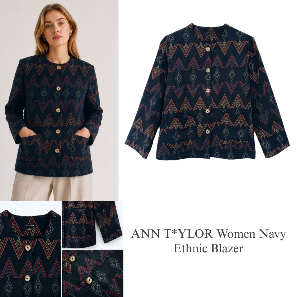 ANN T*YLOR ผู้หญิงกองทัพเรือชาติพันธุ์ Blazer/Breaded Womens Blazer/Latest Womens Blazer/Wool Blazer
