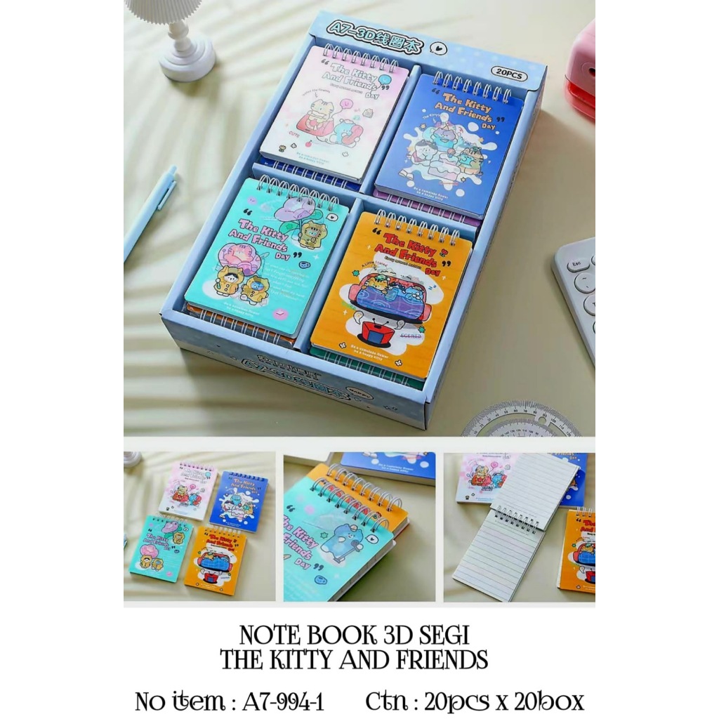 สมุดบันทึก 3D A7-994-1 Segi The Kitty And Friends/สมุดบันทึกเกลียวเล็ก/สมุดบันทึกแฟนซี A7/Per ชิ้น