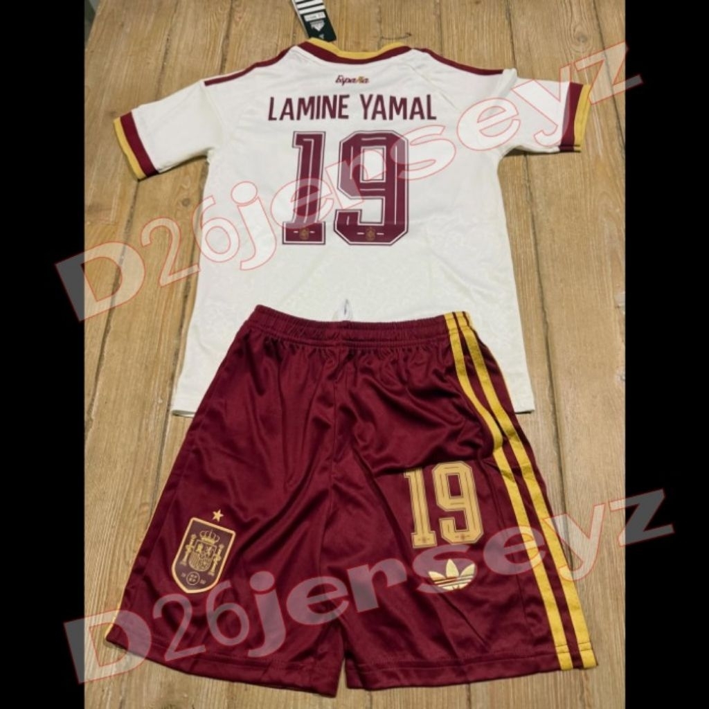 KIDS Spanish Jersey Set_ Away 2026 / 2027 + Print Nameset LAMINE YAMAL 19 / Custom ตามชอบ Fon OFFICI