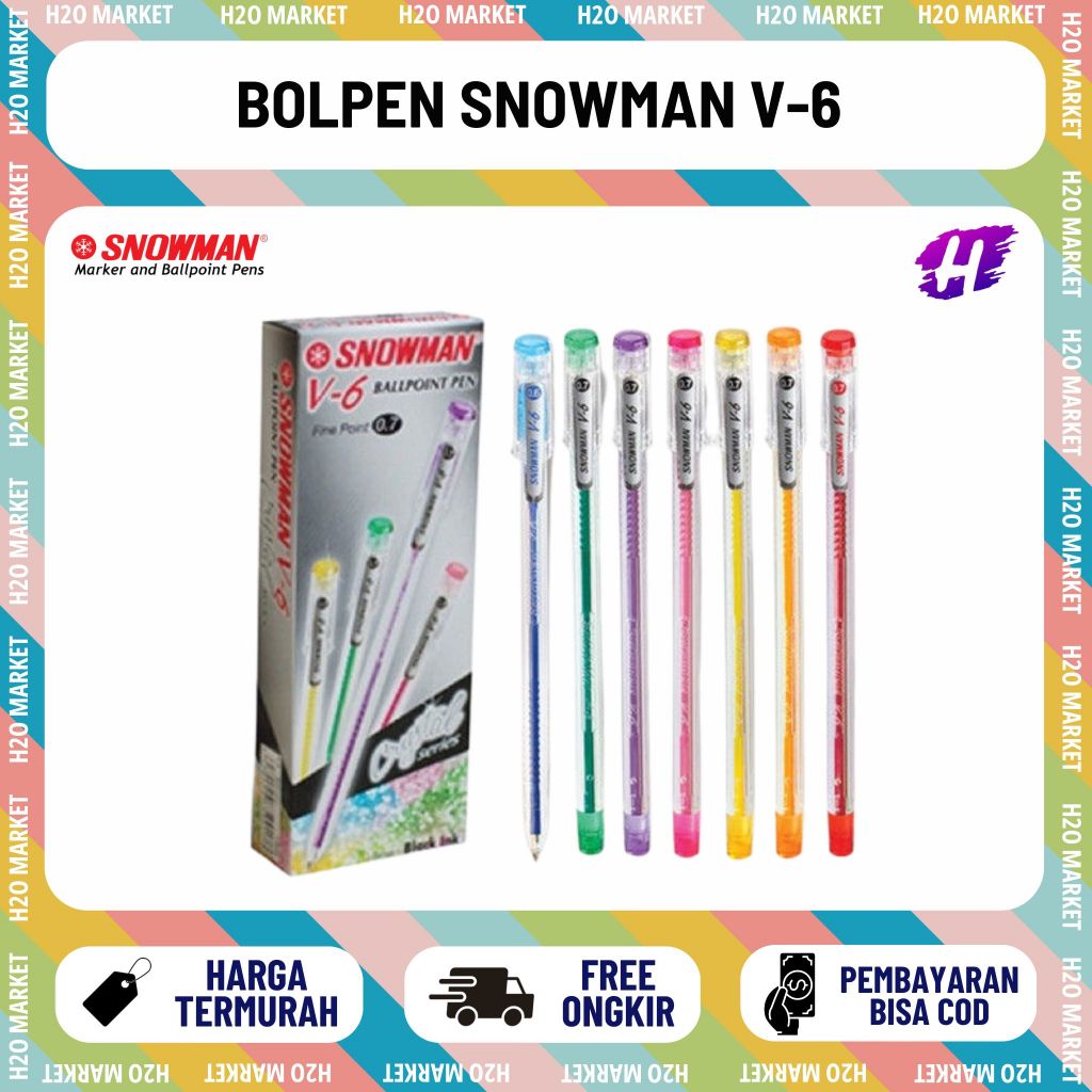 [H2O] ปากกาลูกลื่นสีดํา Snowman V6 0.7 มม. 1 ชิ้น