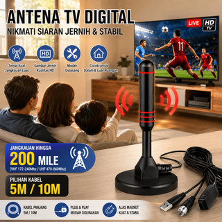 Antena TV Digital Indoor Outdoor Universal Sinyal Jernih Jangkauan Luas COD