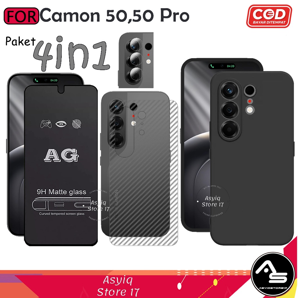 เคสกระจกนิรภัย 4-in-1 AG Matte Camon 50 Softcase Slim Black Protect Camera Package