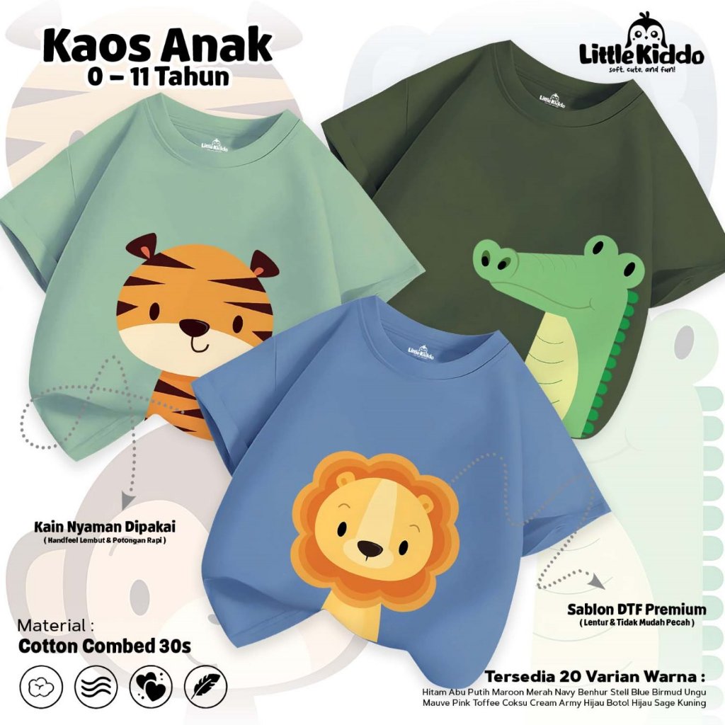 LITTLE KIDDO - เสื้อยืดเด็กลาย Animal Images I Tops สําหรับเด็กชายและเด็กหญิง (0-11 ปี) - จระเข้ซาฟา