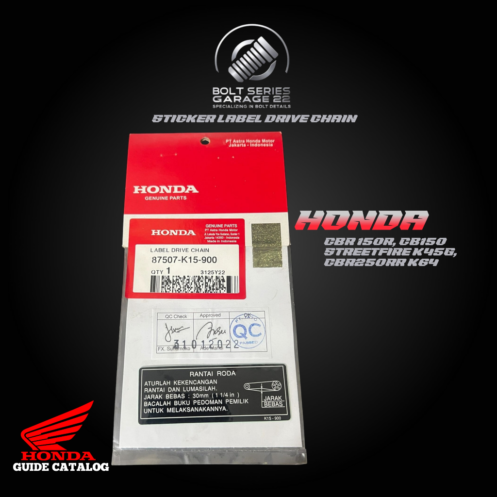 Honda CBR 150R, CB150 StreetFire K45G, CBR250RR K64 สติ๊กเกอร์ฉลากโซ่ไดรฟ์