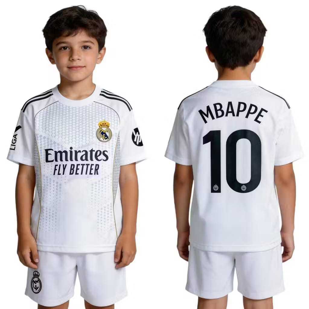 ใหม่ MADRID MBAPPE KIDS FOOTBALL JERSEY SET สําหรับ AGES 1-15 ปี