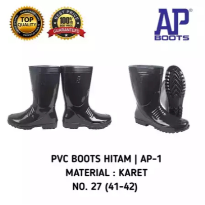 AP Boots AP 1 รองเท้า PVC สีดํา No.27 AP Boots AP 1 รองเท้ายาง PVC สีดําความสูงกลางลูกวัวรองเท้ากันฝ