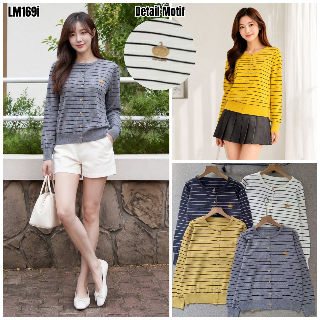 HAPPY SHOP - WOMENS STRIPE CARDIGAN TOP LM169i PREMIUM KNIT LATEST FASHIONABLE