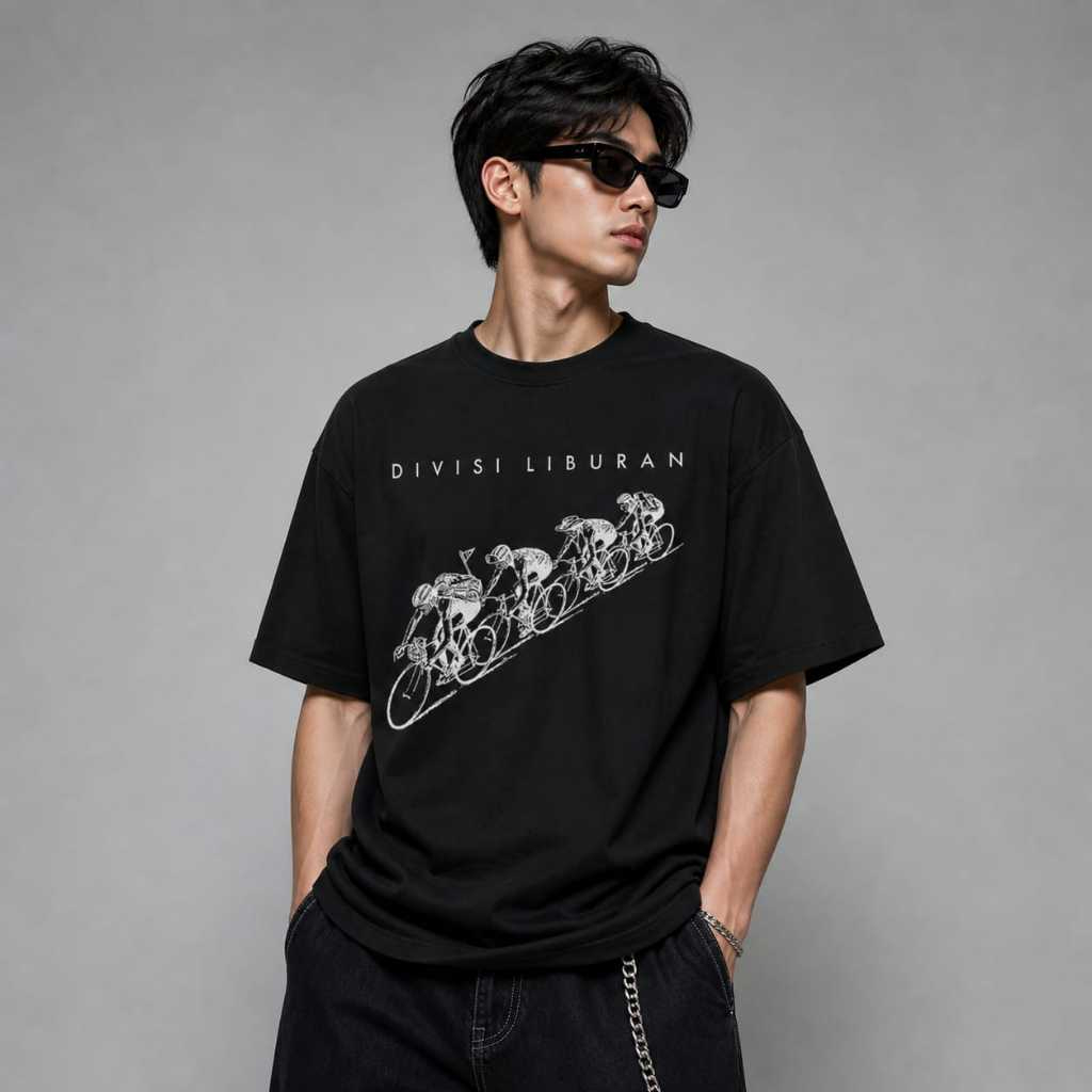 Vindes Store Tour Bike Cotton Print Athletic Boho เสื้อยืดวันหยุดสีดําสไตล์มินิมอลเกาหลี