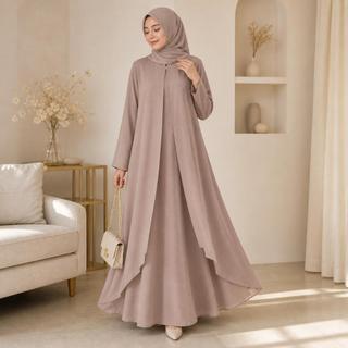 Gamis Abaya Layered Sabrina Anti UV – 2 Layer Premium Daily & Kondangan, Busui , Flowy Elegan Wudhu Friendly