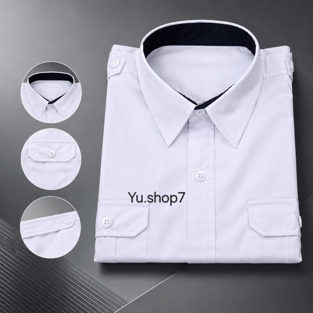 KEMEJA WORK SHIRT/WHITE SHIRT WITH BLACK COLLAR/SHIRT/OFFICE SHIRT/WHITE CIVIL SERVANT SHIRT