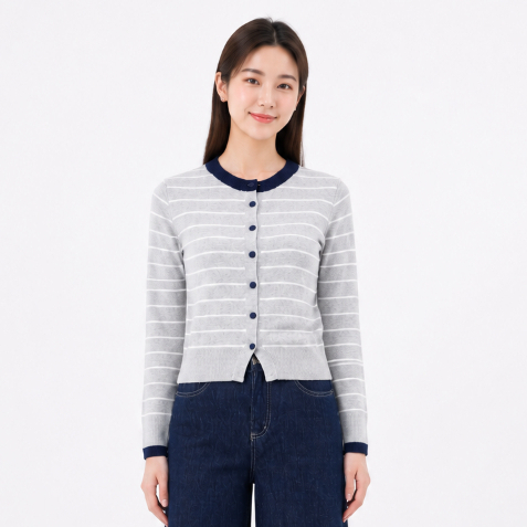 MKY เสื้อผ้า DAEUN STRIPED KNIT CARDIGAN LONG SLEEVE CARDIGAN