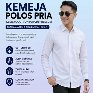 Kemaja Putih Polos | Kemeja Formal | Kemeja putih polos pria lengan panjang | Baju kantor