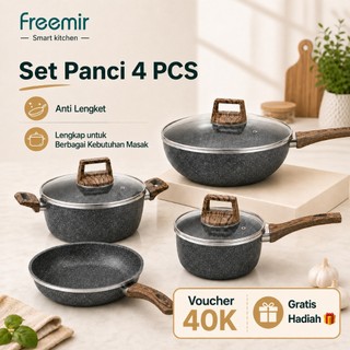 [HOT] freemir Panci Set Lengkap Anti Lengket Sultan 4 Pcs Serbaguna Free Bonus-BounceTote Bag