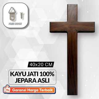Salib dinding kayu jati handcrafted Kualitas Terbaik Harga murah & Terlaris 40x20cm