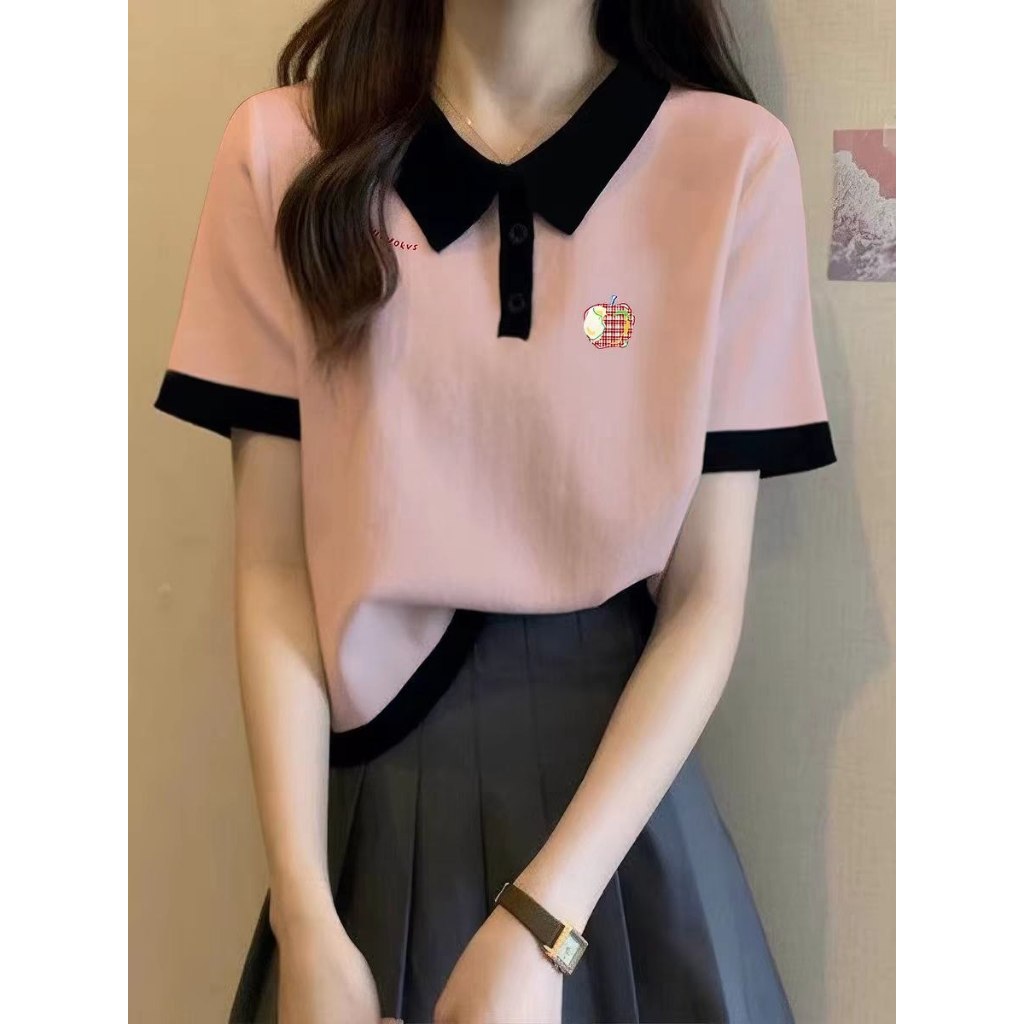BLACK SNOW น่ารัก Motif เสื้อโปโล Part 3 เต่าคอสั้นแขนสั้นผู้ชายเกาหลี High Collar Unisex คอเต่าแขนส
