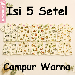Xiao Wei - (ISI 5 SETEL) Setelan Anak Bayi Laki Laki Animal Rasterized/ Baju Bayi Laki Laki / Baju Anak Laki Laki / Baju Anak Anak / Kaos Anak Laki Laki/ Baju Anak 0 - 4 Tahun