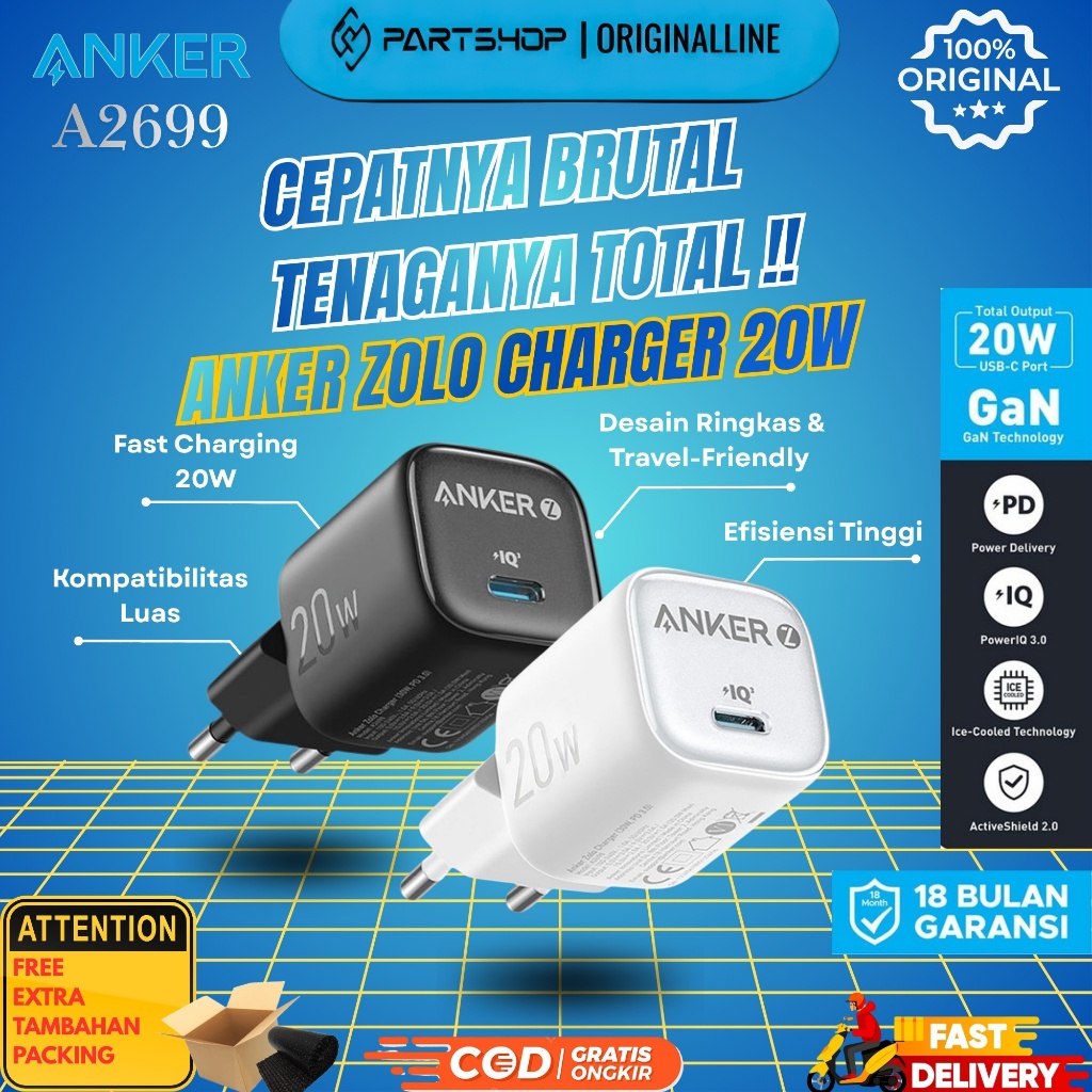 Anker Zolo USB Adapter C Port 20W Power IQ 3.0 Fast Charging - A2699