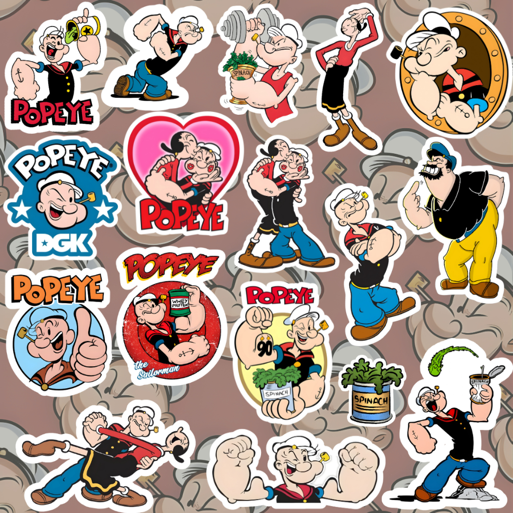 ป๊อปอาย สติกเกอร์แพ็คไวนิลเคลือบเงากันน้ําการ์ตูนคลาสสิกคอลเลกชันกันน้ําแล็ปท็อปหมวกกันน็อคกระเป๋าเดินทางแก้วน้ําพรีเมี่ยม