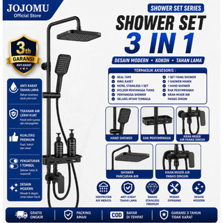 SUS304 4in1 paket shower tiang stainless hitam Set Shower Panas Dingin Persegi / shower kamar mandi