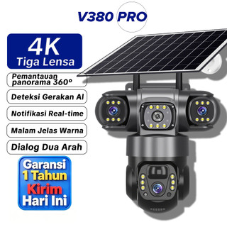 V380 Pro CCTV Tenaga Surya Daya Tahan Baterai Hingga 14 Hari Tahan Air IP67 3 Lensa Zoom 10x