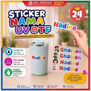 Stiker Nama UV DTF Custom Nama Anak Isi 24 PCS | Waterproof Anti Gores - Geo Grafika