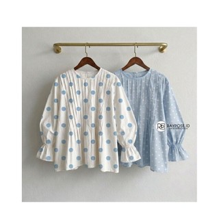 Raypose.id - Fellyta Polka Peplum Blouse Atasan Baju Wanita Polkadot Katun Jepang Ori Berkualitas
