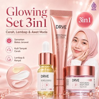 DRVE Paket Bundling 3in1 Niacinamide Brightening Glowing Glass Skin Flek Hitam, Bekas Jerawat, Komedo, Eksfoliasi Wajah, Kulit Cerah Halus Lembut Anti Acne untuk  kulit sehat dan bersinar menggunakan skincare terbaik.