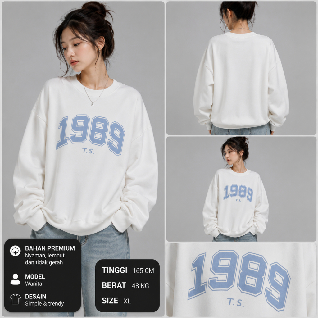 Po floret Sweater Oversize Sweater 1989 Classic Digital Sweater Women Korean Style Crewneck
