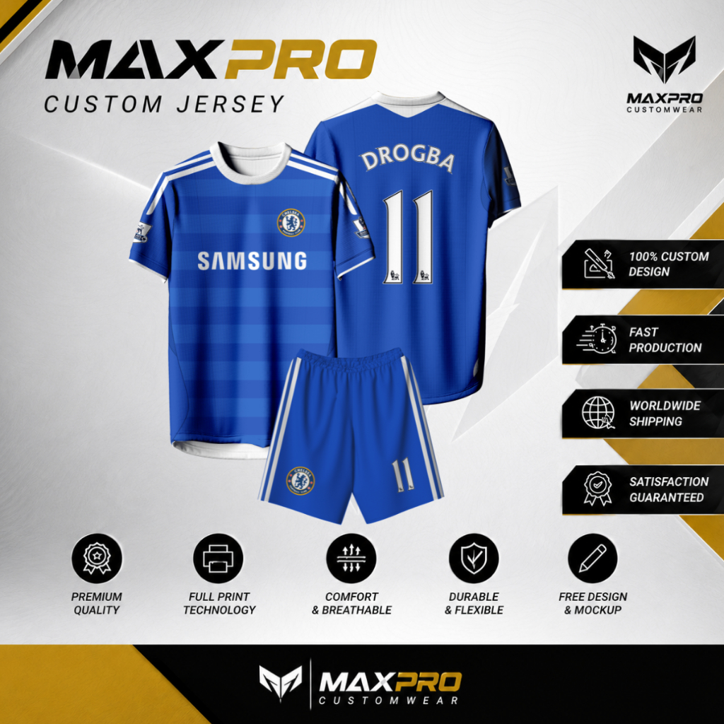 เสื้อฟุตบอล เชลซี บ้าน 2011-2012 เสื้อฟุตบอล ฟรีชื่อที่กําหนดเองและหมายเลขสําหรับผู้ใหญ่และเด็ก การพ