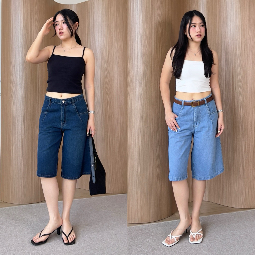 KHAVIE - COCO DENIM JORTS / กางเกงยีนส์ขาสั้นผู้หญิง Jorts