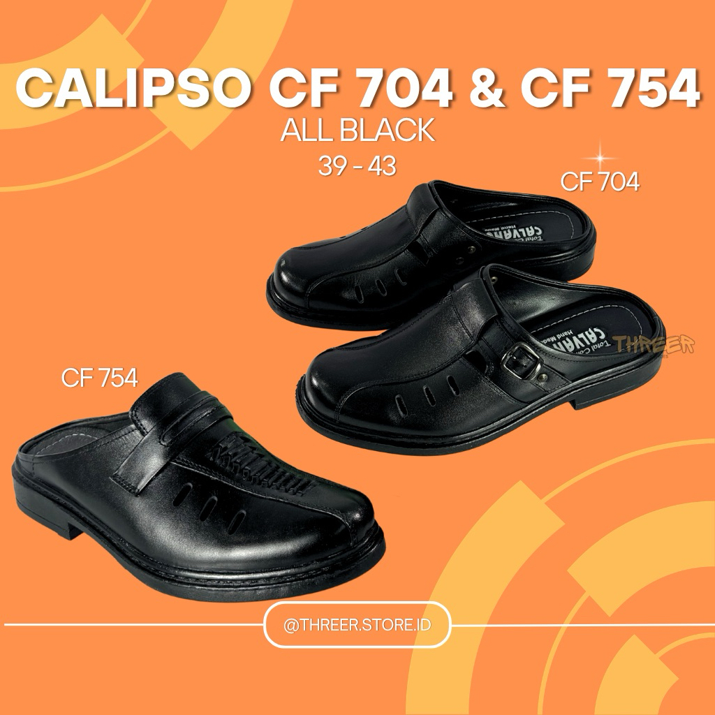 CALVANO CF 704 & CF 754 รองเท้าแตะหนังผู้ชายสีดําของแท้ 100%