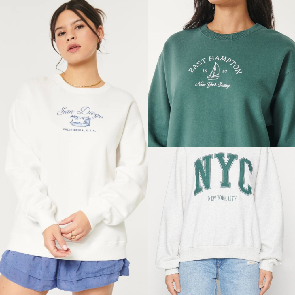 HOLLISTER EMBROIDERY เสื้อยืดรัดรูปโอเวอร์ไซส์