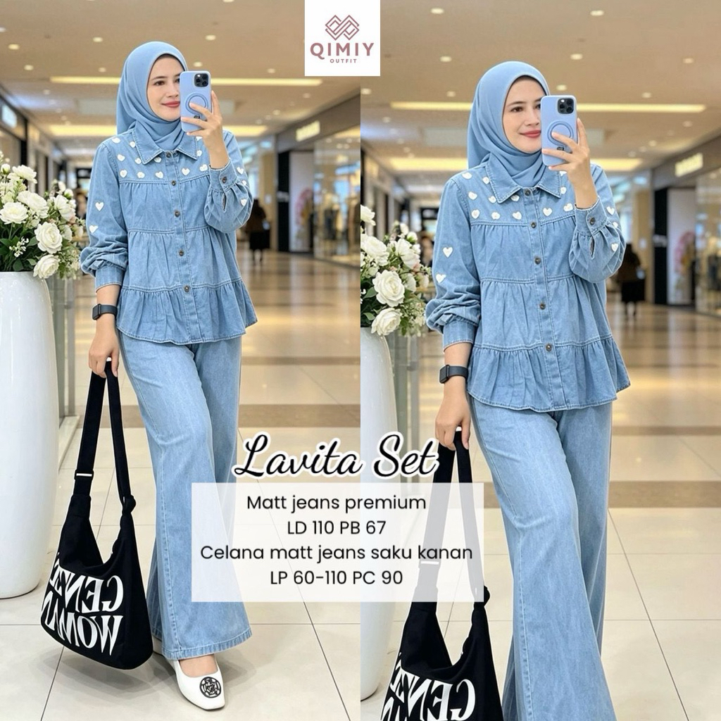 Lavita Jeans Set กางเกงยีนส์สูท by Qimiy