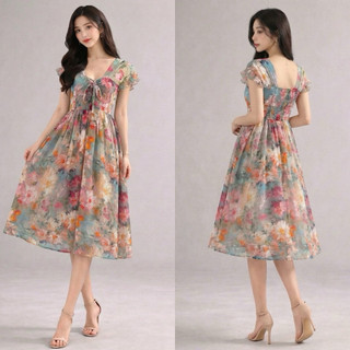 LINI DRESS SMOKE LENGAN KUPU RAYON PREMIUM STANDART JUMBO DASTER TALI KERUT