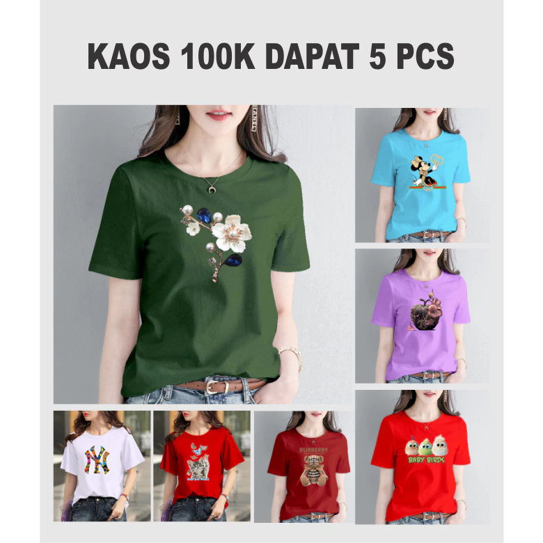 KATUN 100 พันได้ 5 ชิ้น เสื้อยืดผู้หญิงมีส่วนร่วมต่างๆ แขนสั้น Slim-fitting วัสดุผ้าฝ้าย 30s pe เหมา