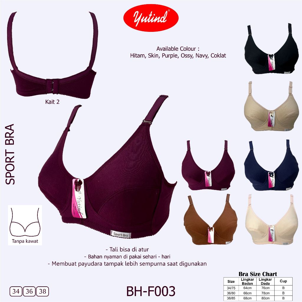 3 BRA YUTIND CUP (MEDIUM/AB) - F003 OC - บราไร้สาย - ไม่มีโฟม - 34~38 001
