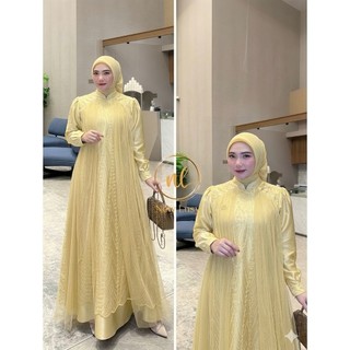 Gamis Butter Yellow Outfit Aulia Dress Satin Velvet Roberto Premium Mix Brukat Spanggel Plus Tile
