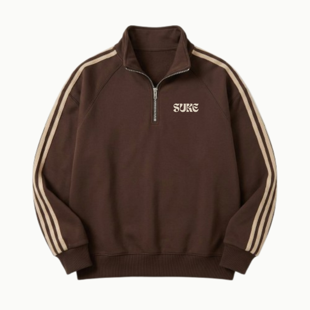 Half Zip Sweater Strip Polet Brown Mens Womens Suke Motif