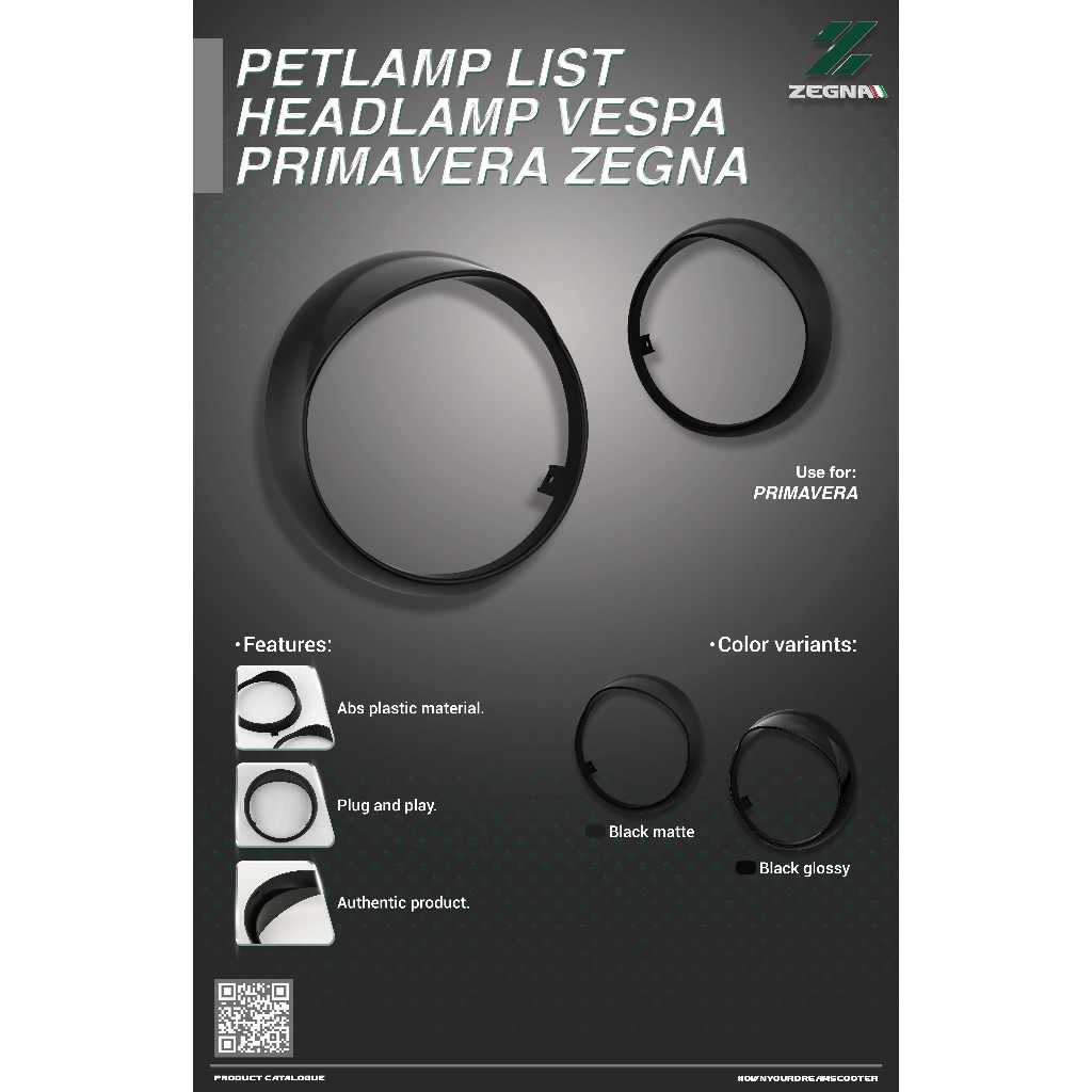 PETLAMP LIST HEADLAMP VESPA PRIMAVERA ZEGNA