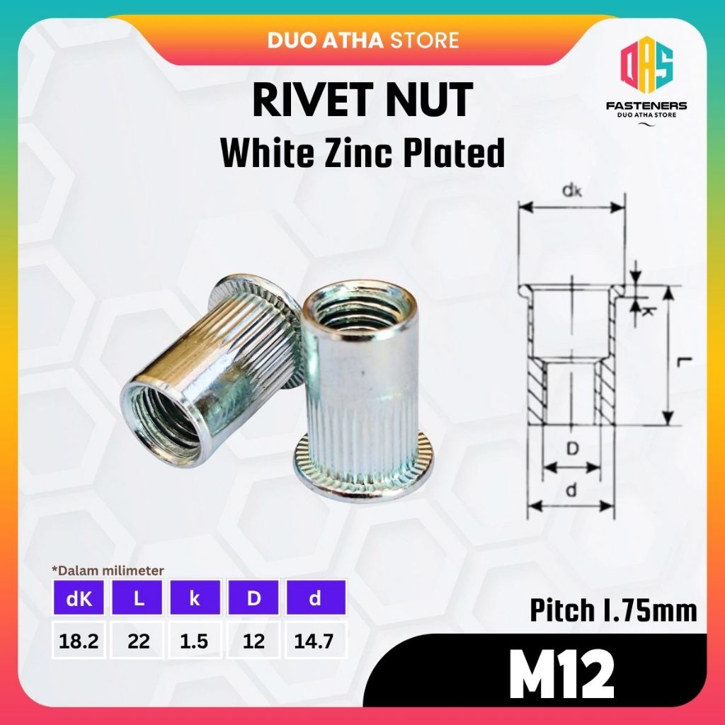 หมุดย้ําสีขาว M12 / ใส่น็อต M12 / น็อตหมุดย้ํา M12 / น็อตเฟอร์นิเจอร์ M12