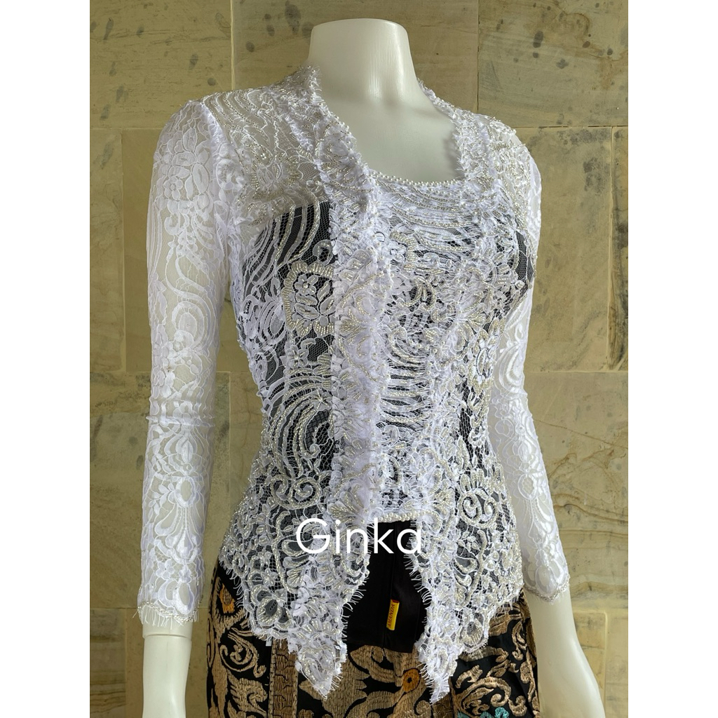 Special White Ringgit Sequin Metallic Brocade Kebaya