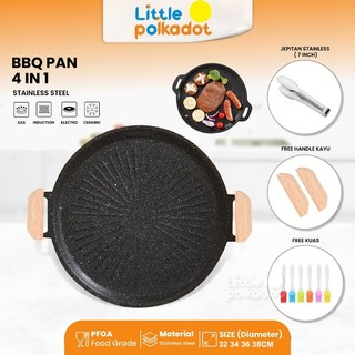 Littlepolkadot 4 in1 Wajan Panggangan Bulat Anti Lengket Alat Panggangan BBQ Grill Pan Grill Brush Korean wajan pemanggang anti lengket Ketalat Panggangan Portable Pemanggang Serbaguna Piring Pemanggang Baja Alat panggang serbaguna Alat panggang sate