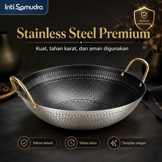 Wajan Stainless Steel Premium 3 Ukuran 22cm 24cm 26cm, Cocok untuk Tumis Seafood Goreng dan Masakan Harian