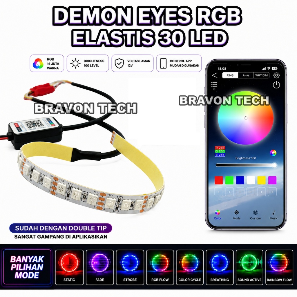Devil Eyes RGB 360 Bilined Projector การตั้งค่า RGB โดยแอพบลูทูธ Premium Anti Error