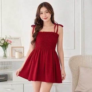mini dress baju atasan wanita serut benang karet
