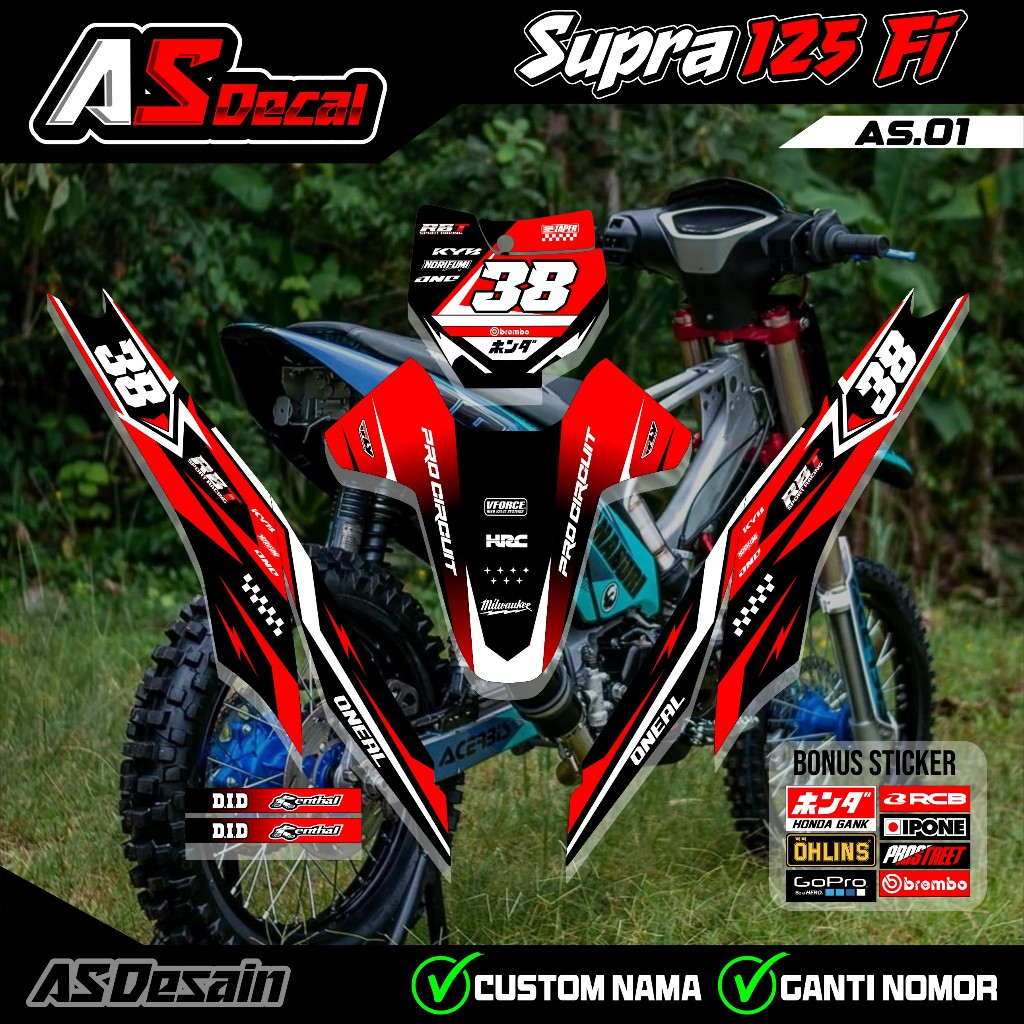 สติ๊กเกอร์ RBT SUPRA 125 FI SEMI มอเตอร์เต็มตัว RBT BEBEK MODIF SUPERMOTO YZ CRF KLX KTM RBT AS.01