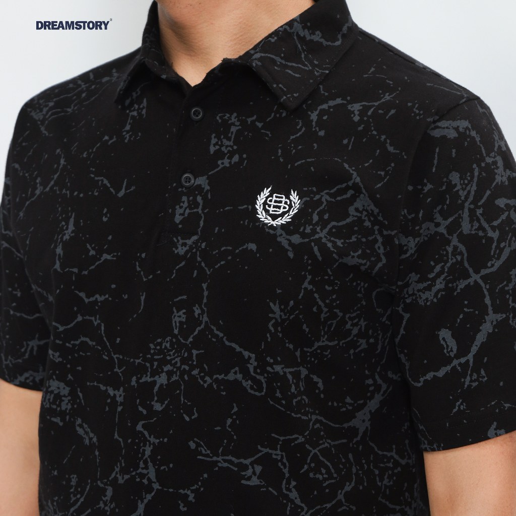 DREAM STORY - เสื้อโปโลผ้าฝ้ายแก้ว Comed 24s สีดําเสื้อยืดคอปกสําหรับบุรุษและสตรี Distro เสื้อยืดคอป