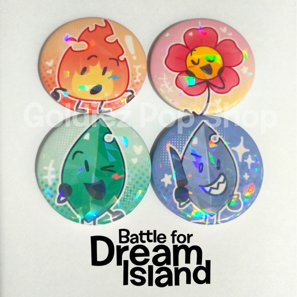 BFDI Fan Merch Pins Glossy + Holo Glass 44mm (by Goldiez Pop Shop)